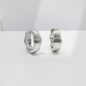 custom plata 925 sterling <b>silver</b> Geometric <b>Hoop</b> Earring chunky polish simple rhodium plated everyday wear hiphop korean earrings - Product Image 5