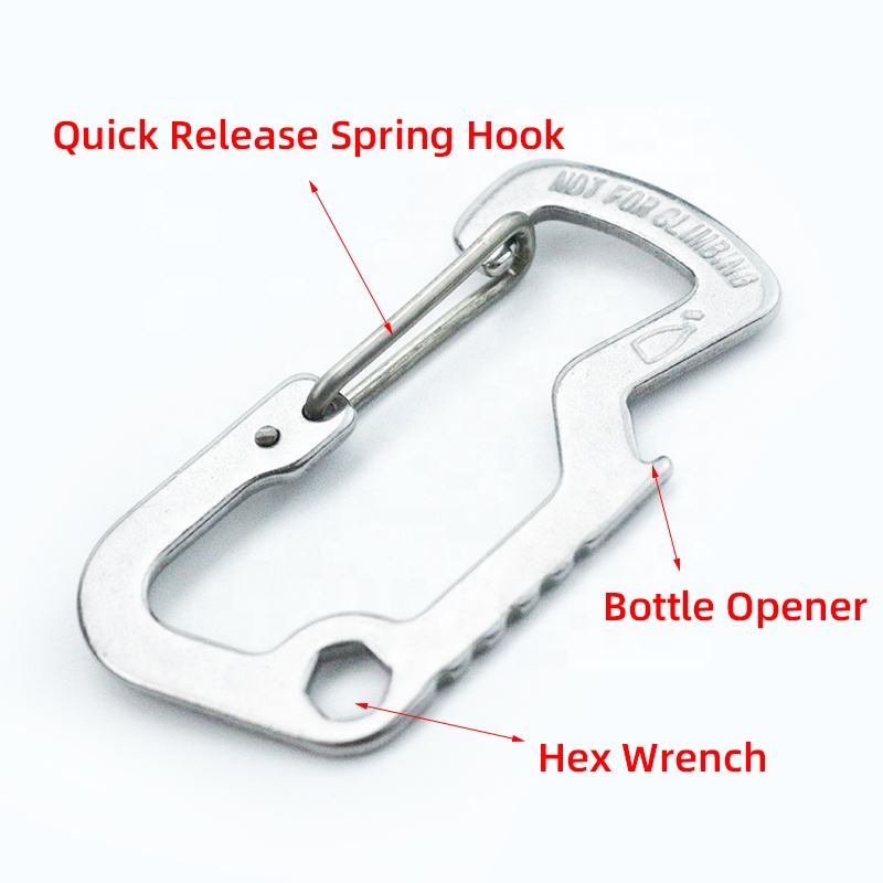 6 Moschettoni Metallo Per Chiavi - Portachiavi Sgancio Rapido Con Apribottiglie, Per Outdoor E Vita Quotidiana - Foto 5