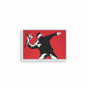 Banksy Flower Thrower <b>Canvas</b> Print: Modern Graffiti Art Decor,WHITE <b>FRAMED</b> <b>CANVAS</b> - Product Image 2