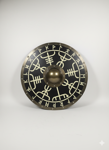 Escudo Romano Vikingo Negro en Madera MDF de 12 mm, Tamaño de 24 Pulgadas, Pintado a Mano con Placas de Hierro y Detalles en Latón con Acabado Antiguo - Product Image 2