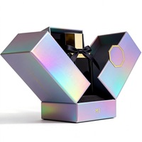 Boîte à cosmétiques et parfums de luxe holographique à double porte, estampage à chaud or, doublure en éponge, carton, faible MOQ, livraison rapide, logo personnalisé