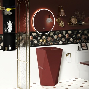 Chậu rửa mặt đặt sàn hình vuông bằng nhựa resin kiểu dáng cổ điển Pháp màu đỏ, thiết kế mới của CleerWave dành cho khách sạn - Product Image 5