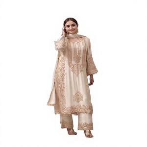 Nueva Colección Vestido de Novia Reversible de Georgette Sintético con Bordado Pesado y Lentejuelas, Sin Arrugas, Elástico y Completamente Cosido - Product Image 1