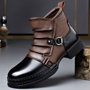 Autunno nuovo stile britannico retrò stivali <span class=keywords><strong>con</strong></span> <span class=keywords><strong>cerniera</strong></span> laterale e velluto caldi stivali in pelle da <span class=keywords><strong>uomo</strong></span> - Product Image 1