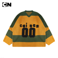 Usine de fabrication de pulls certifiée BSCI, logo personnalisé, broderie, patch, couleur rayée, bloc de couleur, pull en maille crocheté à manches longues pour homme, style hockey