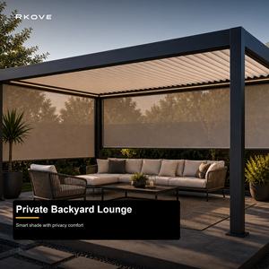 Pérgola Inteligente de Aluminio RKONE RK-C1 Serie C con Techo de Láminas Ajustables Motorizadas, 2 Pantallas Enrollables, para Patio Trasero, Terraza Privada al Aire Libre - Product Image 5