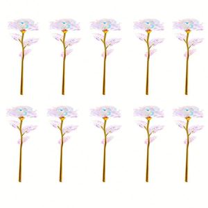 Roses en feuille d'or colorées faites à la main - Fleurs artificielles assorties à tiges dorées (forme rectangulaire) pour la Saint-Valentin - Product Image 2