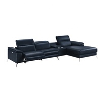 Dack-sofá Seccional de cuero para sala de estar, silla reclinable de esquina, azul, con portavasos y caja de almacenamiento