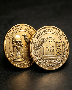 Moneda Conmemorativa Personalizada 3D Memento Mori Carpe Diem |   Diseño de Cuervo |   Moneda Conmemorativa Stoic de Metal para Coleccionistas y EDC - Product Image 1