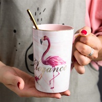 Ensemble de tasses à café en céramique personnalisées avec logo en marbre, 16 oz, flamant rose, Mr et Mme, tasses pour couple, cadeau