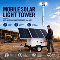 Tour d'éclairage portable 7M 9M sur remorque à pousser, batterie solaire LiFePO4, caméra IP67 pour chantier et utilisation extérieure, sécurité, DDP, sans taxes