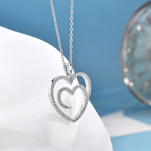 Collar con Colgante de Doble Corazón de Plata de Ley 925 de Lujo, Chapado en Rodio con Circonitas, para Mujer, Regalo del Día de San Valentín - Product Image 4