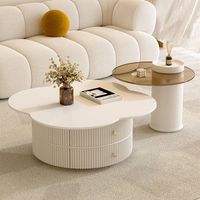 Table basse moderne en métal en forme de trèfle avec plateau en pierre frittée rotatif, design décoratif pour petit salon, mobilier de maison