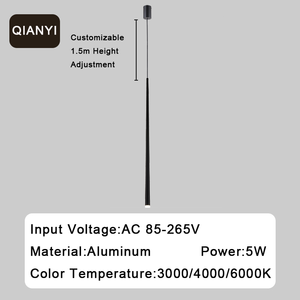 Lámpara Colgante LED de Tubo Largo, Aluminio Negro/Blanco, 5W, para Hogar, Cocina, Comedor, Sala de Estar, Bar, Cafetería - Product Image 6