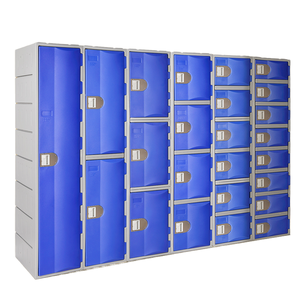 Casiers en plastique bleus à 18 portes, à poser au sol, durables, démontables, avec fermeture manuelle, cadenas et poignée encastrée - Product Image 1