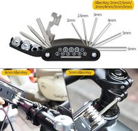 Outil de maintenance de vélo portable et pliable avec embouts de tournevis cruciforme et plat, clé hexagonale de 2-6 mm, douilles de 8/9/10 mm, clé à rayons 14GE