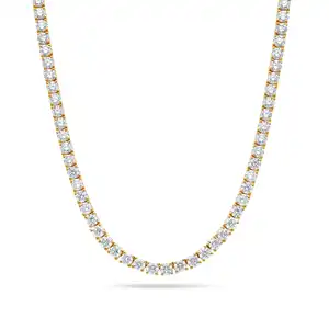 Best Designed Natural Vincent Diamond Tennis Necklace Round Cut White Diamond Pendant 14k Solid Gold Jewelry Wholesaler