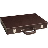 Grand jeu de société classique Plateau de backgammon brun foncé Points blancs et oranges Ensemble de backgammon en cuir de qualité supérieure de 18 pouces