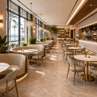 Cremefarbene Polstersessel Runder Marmor-Esstisch Set Dreifach-Säulensockel Restaurant Gewerblicher Lieferant Anpassbar OEM