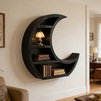 Étagère murale en bois noir en forme de croissant de lune à un seul niveau pour la cuisine et le salon, décoration intérieure
