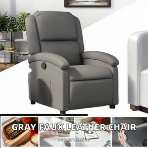 Fauteuil inclinable gris en similicuir avec télécommande électrique, pivotant et extensible, avec structure en bois - Product Image 2