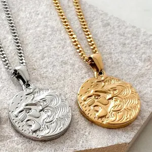 Mecylife Hiphop Joodse Leeuw Van Juda Coin Hanger Rvs Ketting Voor Mannen