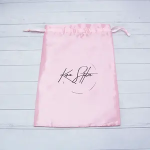 Rosa Mode Satin Aufbewahrung tasche zum Verpacken von benutzer definierten Luxus Kordel zug Satin Staubbeutel