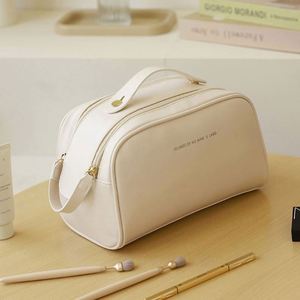 Large Capacity Pu Leather Cosmetic <b>Pouch</b> Portable Waterproof Toiletry Bag Double Zipper Travel Makeup Bag - Product Image 2