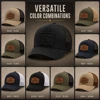 Gorra Trucker Premium con Parche de Cuero 3D en Relieve, Malla Negra en la Parte Trasera, Visera Curva, Cierre a Presión, Logotipo Personalizado, Fabricante de Ropa Urbana