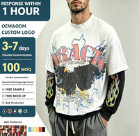 T-shirts personnalisés écologiques surdimensionnés à manches longues en coton avec bordure contrastée pour hommes, impression sérigraphique