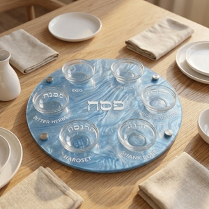 Assiette <span class=keywords><strong>de</strong></span> communion <span class=keywords><strong>de</strong></span> Pâques en acrylique bleu perle <span class=keywords><strong>de</strong></span> luxe léger avec marquages hébreux et anglais, plat <span class=keywords><strong>de</strong></span> fête à six compartiments, <span class=keywords><strong>vaisselle</strong></span> juive - Product Image 4