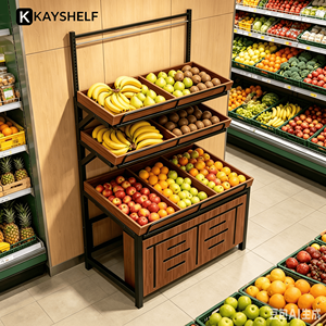 Étagère de présentation de fruits en MDF métallique double face, à plusieurs niveaux, pour épicerie, produits frais, supermarché - Product Image 5
