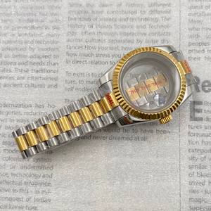 Boîtier de <span class=keywords><strong>bracelet</strong></span> en anneau à dents de chien en or avec verre saphir et boucle ronde en acier inoxydable pour boîtier de <span class=keywords><strong>montre</strong></span> Calibre NH35 Président - Product Image 1