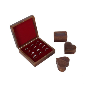 Wood <b>Ring</b> <b>Storage</b> Box Walnut Gray Flocked Lining For Jewelry - Product Image 5