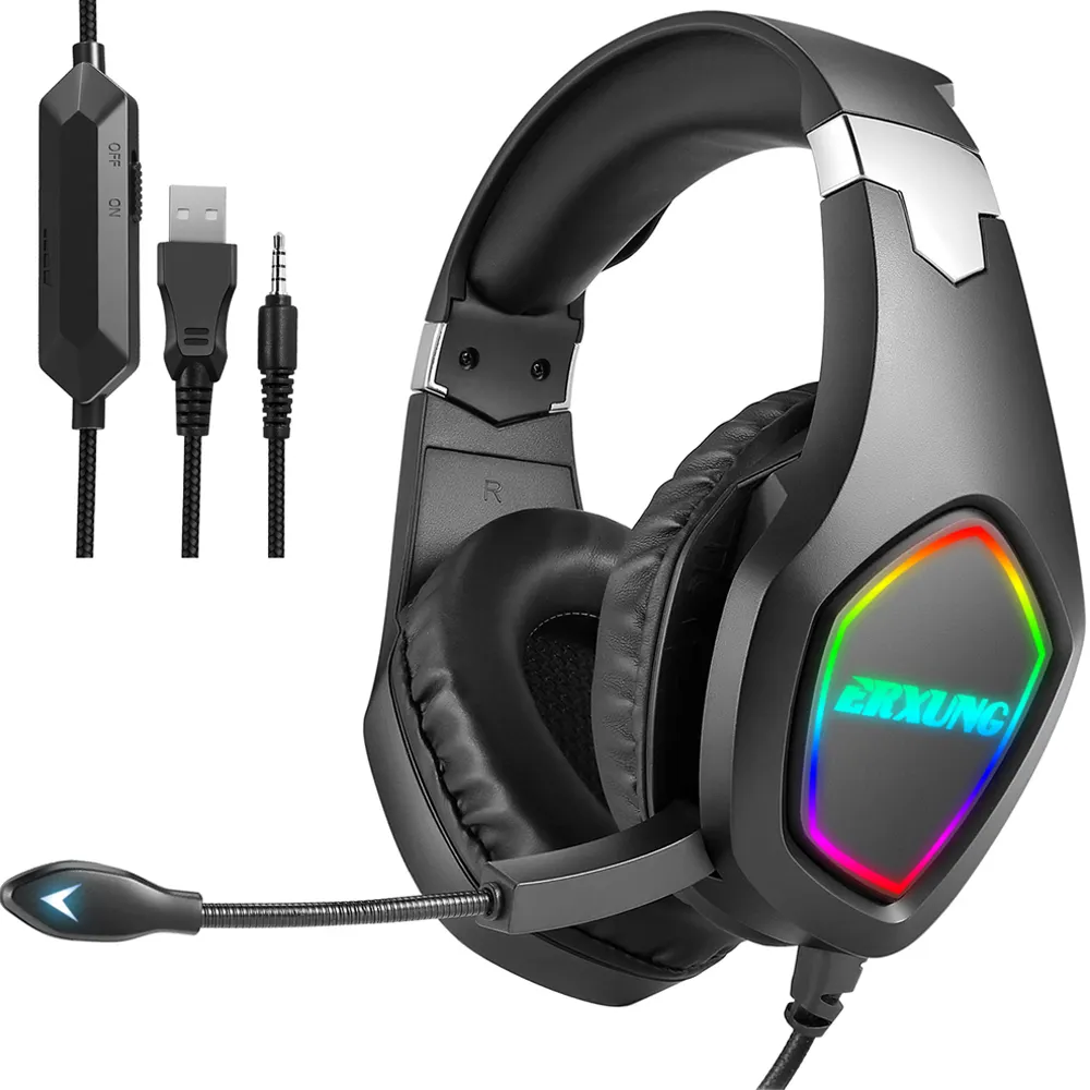 Top Quality Custom Logo Wired Headphone Noise Cancelling Over Head Style Headset Gaming Earphone With RGB Breathing Lights