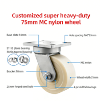 Roue pivotante super robuste de 4 pouces (100 mm) en nylon MC blanc avec plaque / frein