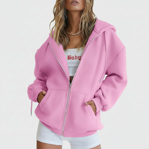 Sudadera con capucha y cremallera completa de lana para mujer de primera calidad Sudadera con capucha con cremallera OEM personalizada para ropa informal y activa - Product Image 1