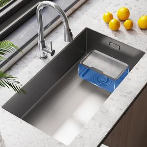 Évier de cuisine à bord étroit en acier inoxydable gris canon de fusil, grand bac unique avec collecteur de débris, à encastrer sous plan - Product Image 1