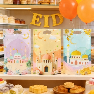 Bolsas de Regalo con Cierre de Cremallera para Eid, 3 Estilos Surtidos - 25 Piezas, Bolsas de Regalo de Ramadán Kareem, Bolsas de Plástico para Dulces y Galletas Eid Mubarak, Proveedor para Festivales - Product Image 3