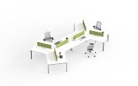 Poste de travail modulaire moderne pour 6 personnes, 120 degrés, finition noyer et éclairage intégré pour bureau ouvert collaboratif