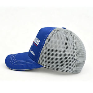 Custom 3D Embroidery Logo 5 Panel Cotton Mesh Cap a Frame Curved Brim Trucker <b>Hat</b> OEM BSCI Manufacturer <b>Wedding</b> <b>Navy</b> <b>Blue</b> - Product Image 1