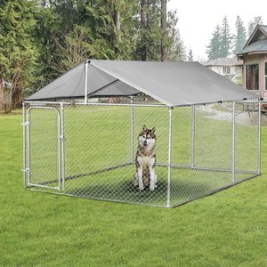 PRIME Outdoor <strong>Dog</strong> <strong>Kennel</strong> with Roof Heavy Duty Chain Link <strong>Dog</strong> Cage <strong>Run</strong> with Openable Feeding Doors - Product Image 1