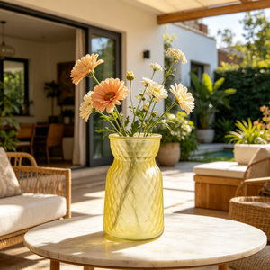Vase en verre diamanté givré rose et jaune à large ouverture pour la décoration de la maison, des tables de mariage, vase à <span class=keywords><strong>fleurs</strong></span> moderne en verre - Product Image 3