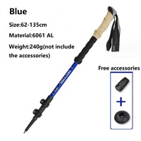 Tongkat Trekking Hiking dari Aluminium Alloy Karbon dengan Gagang Gabus, Tongkat Jalan 3-Seksi yang Dapat Disesuaikan - 240g Ringan