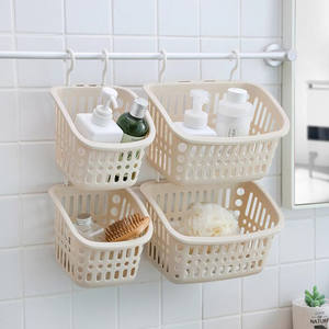 Cesta de almacenamiento montada en la pared, organizador rectangular colgante de plástico para baño, inodoro, pequeño, cuadrado, color gris albaricoque, rectangular grande - Product Image 4