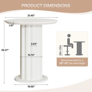 Mesa de Bar Moderna de 39 Pulgadas de Alto con Base de Pilar Romano, Mesa de Comedor de MDF, Mesa Alta de Cocina, Mesa de Desayuno, Mesa de Barra para el Hogar, Mesa de Pub - Product Image 6