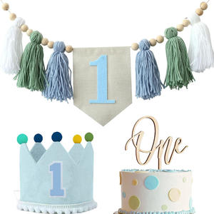 DAMAI fête d'anniversaire décoration ensemble pour filles et garçons <span class=keywords><strong>chaise</strong></span> haute bannière chapeau gâteau Topper bébé <span class=keywords><strong>1er</strong></span> anniversaire fête décorations - Product Image 1