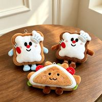 Porte-clés en peluche personnalisé en gros, motif sandwich de dessin animé adorable, image de chef, breloque de sac en peluche en forme de toast pour décoration et cadeau