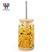 Gobelet en verre personnalisé avec logo, 16 oz, pour café, jus, soda, bière, en forme de canette, avec couvercle en bambou et paille, pour les mariages et les fêtes