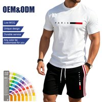Ensemble T-shirt et short en polyester pour homme, motif ligne Paris blanc et noir, nouvelle collection 2026, idéal pour les vacances décontractées à la plage - Vente en gros